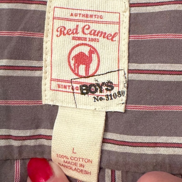❤️❤️ 3/$25 Red Camel -youth large button down shirt charcoal gray with pinstripe - Picture 2 of 5